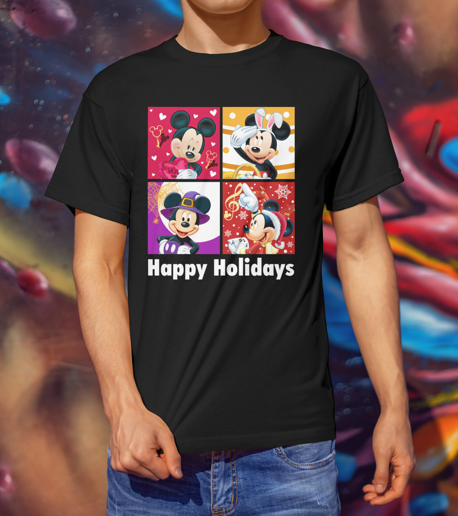Happy Holidays Mickey Mouse Seasonal Quartet T-Shirt