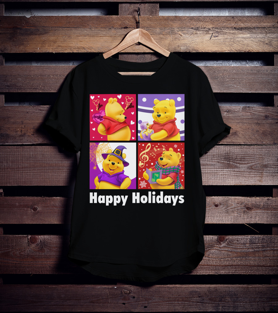 Happy Holidays Pooh Bear Festive Seasonal Celebrations T-Shirt
