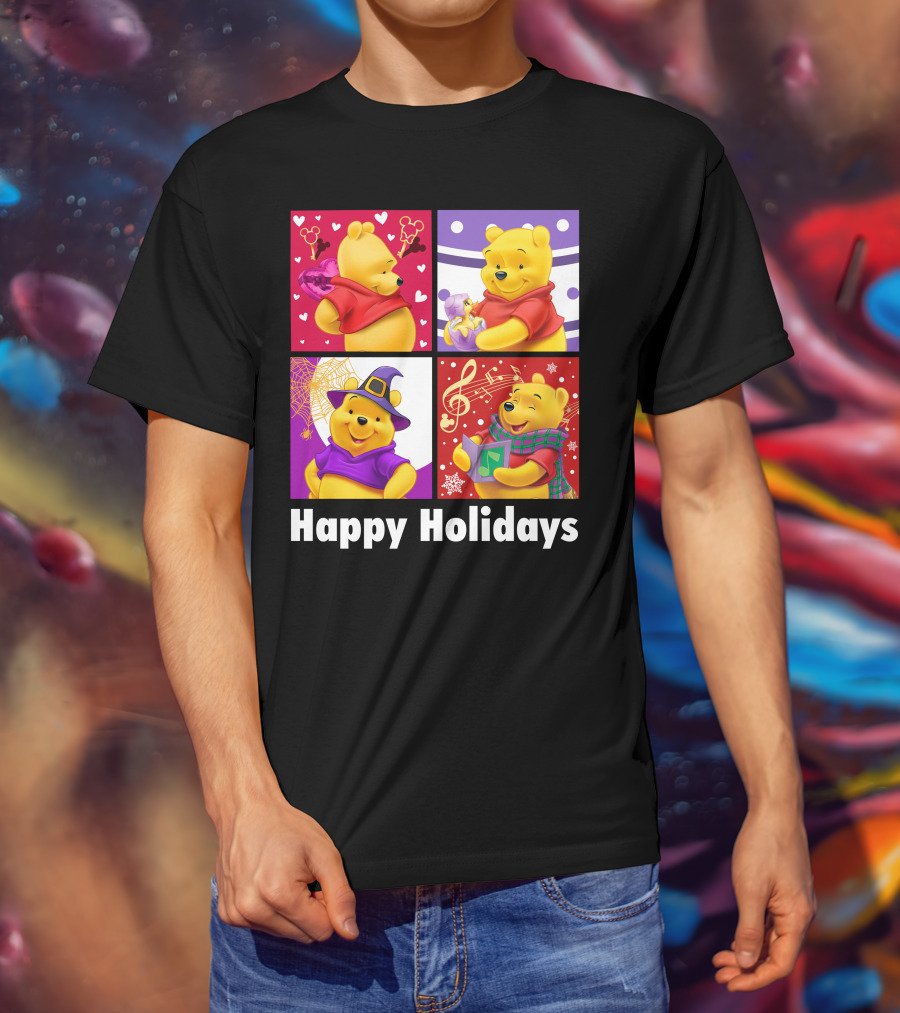 Happy Holidays Pooh Bear Festive Seasonal Celebrations T-Shirt