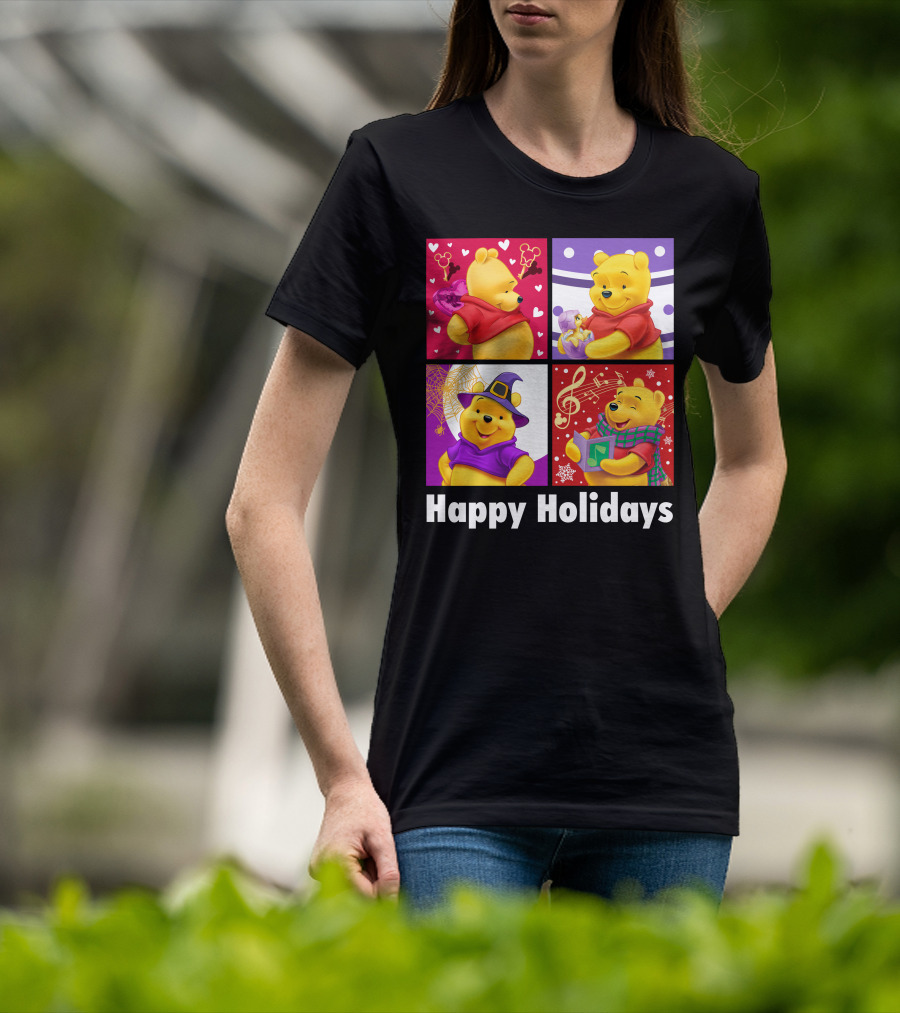 Happy Holidays Pooh Bear Festive Seasonal Celebrations T-Shirt
