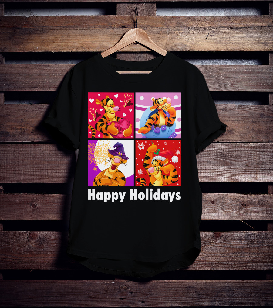 Happy Holidays Tigger Mickey Hearts Santa Halloween T-Shirt