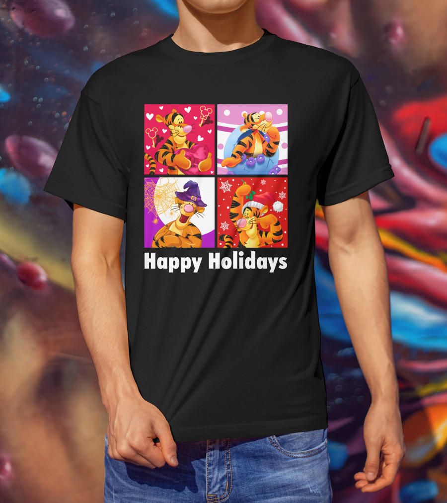Happy Holidays Tigger Mickey Hearts Santa Halloween T-Shirt