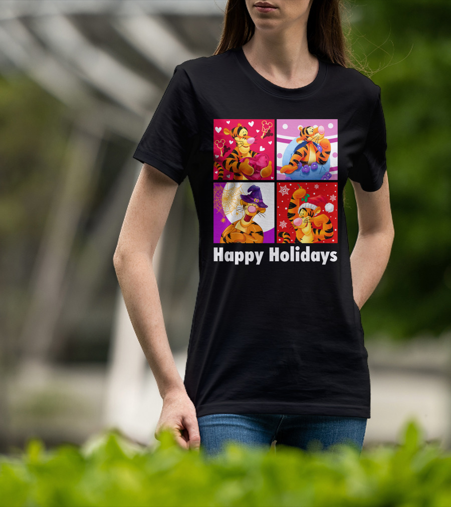 Happy Holidays Tigger Mickey Hearts Santa Halloween T-Shirt