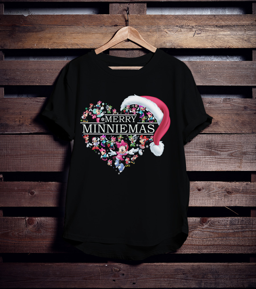 Merry Minniemas Heart Santa Hat Minnie Characters T-Shirt