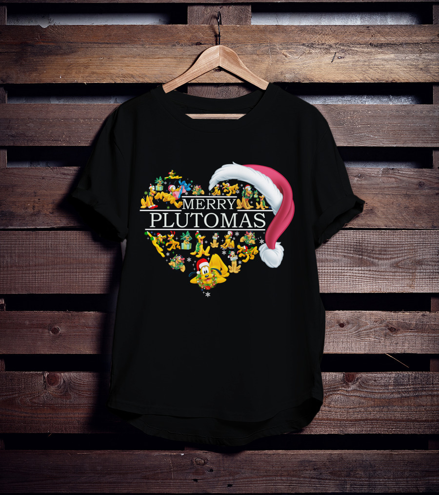 Merry Plutomas Heart With Santa Hat And Festive Pluto Characters T-Shirt