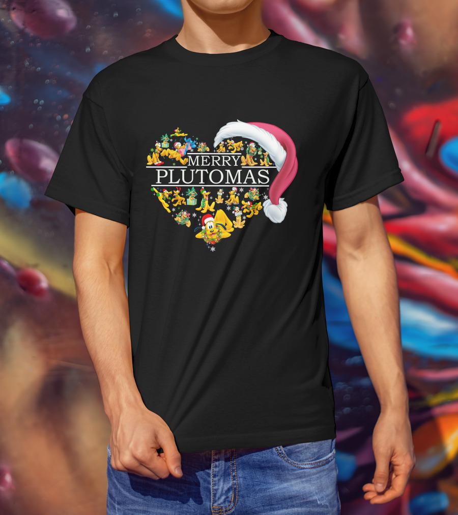 Merry Plutomas Heart With Santa Hat And Festive Pluto Characters T-Shirt