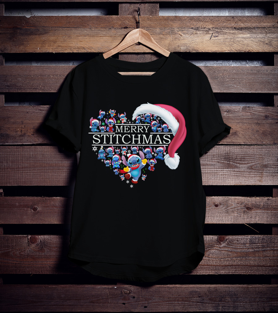 Merry Stitchmas Santa Hat Heart Stitch Christmas T-Shirt