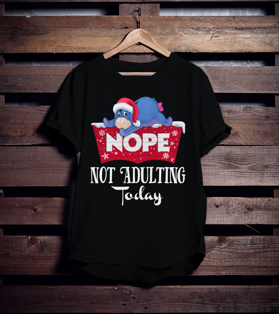 Eeyore Nope Not Adulting Today Holiday Santa Hat T-Shirt