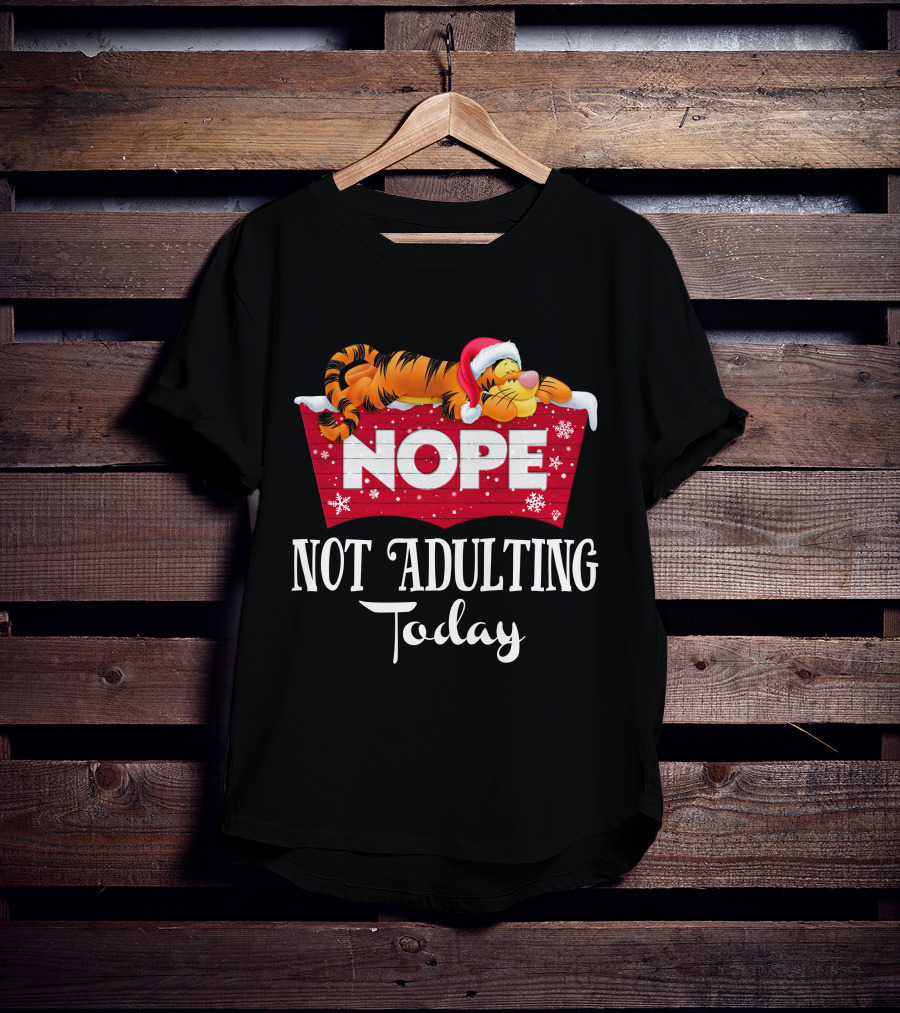 Tigger Nope Not Adulting Today Santa Hat T-Shirt