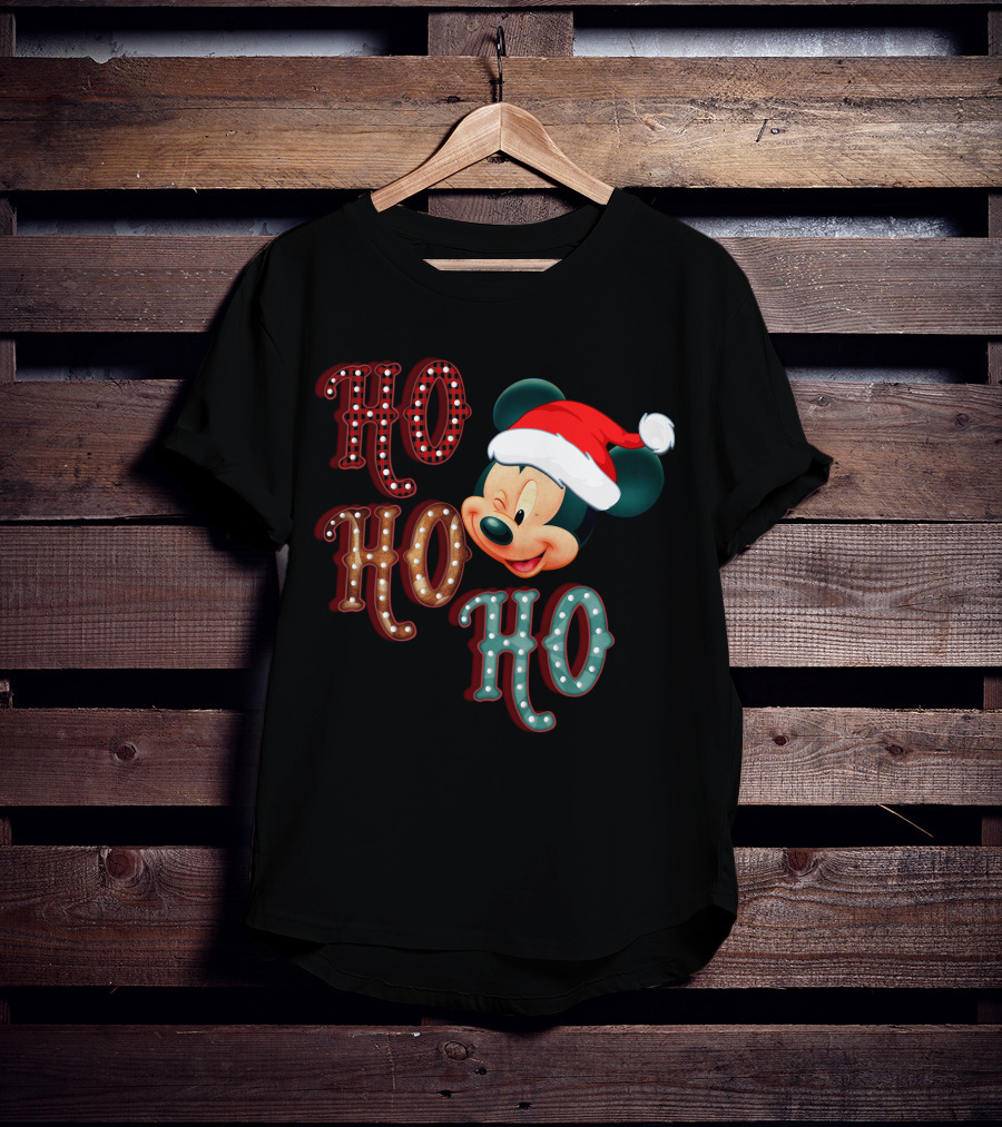 Mickey Mouse Santa Hat Ho Ho Ho Christmas T-Shirt