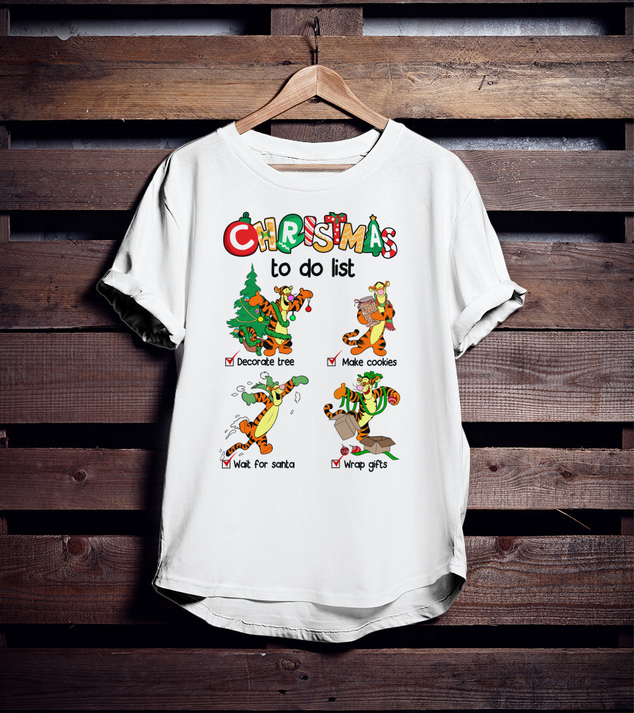 Christmas To Do List Tigger Decorate Tree Make Cookies Wait For Santa Wrap Gifts T-Shirt