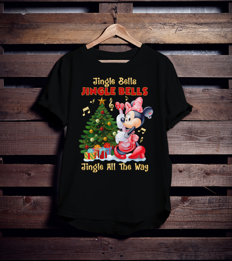 Jingle Bells Jingle Bells Jingle All The Way Minnie Christmas Tree Guitar T-Shirt