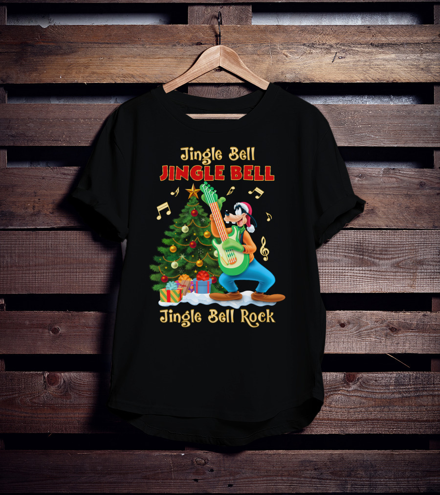 Jingle Bell Jingle Bell Jingle Bell Rock Goofy Christmas Tree Guitar T-Shirt