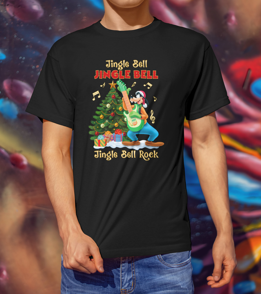 Jingle Bell Jingle Bell Jingle Bell Rock Goofy Christmas Tree Guitar T-Shirt