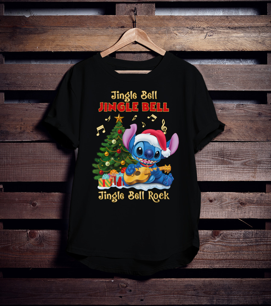 Jingle Bell Jingle Bell Jingle Bell Rock Stitch Christmas Tree Ukulele Holiday T-Shirt
