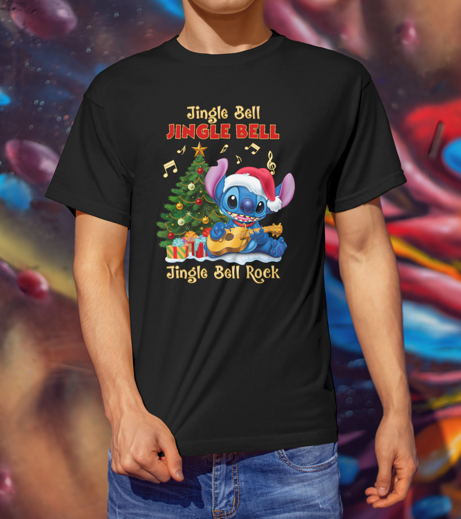 Jingle Bell Jingle Bell Jingle Bell Rock Stitch Christmas Tree Ukulele Holiday T-Shirt