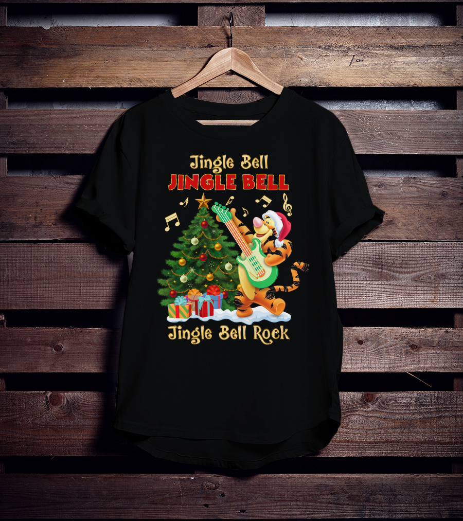 Jingle Bell Jingle Bell Rock Tigger Christmas Tree Guitar Holiday T-Shirt