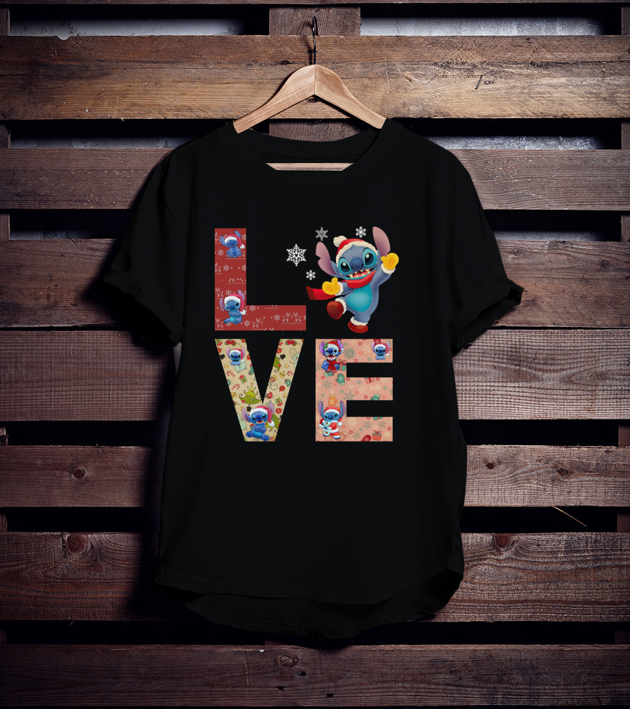 Stitch Love Christmas Holiday Snowflake Theme T-Shirt