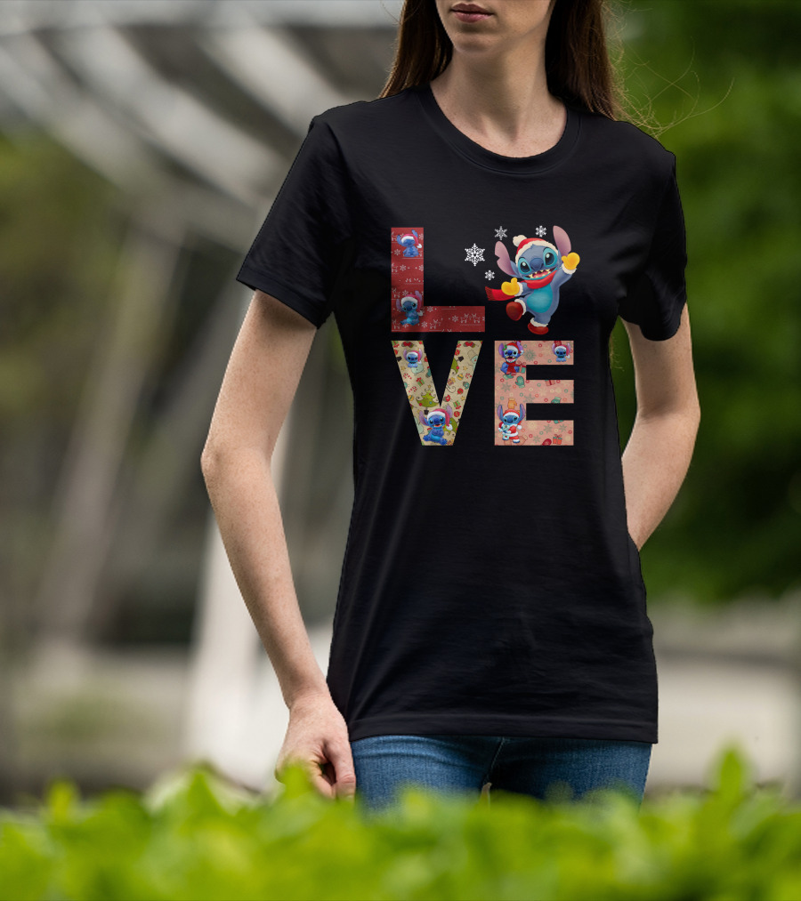Stitch Love Christmas Holiday Snowflake Theme T-Shirt