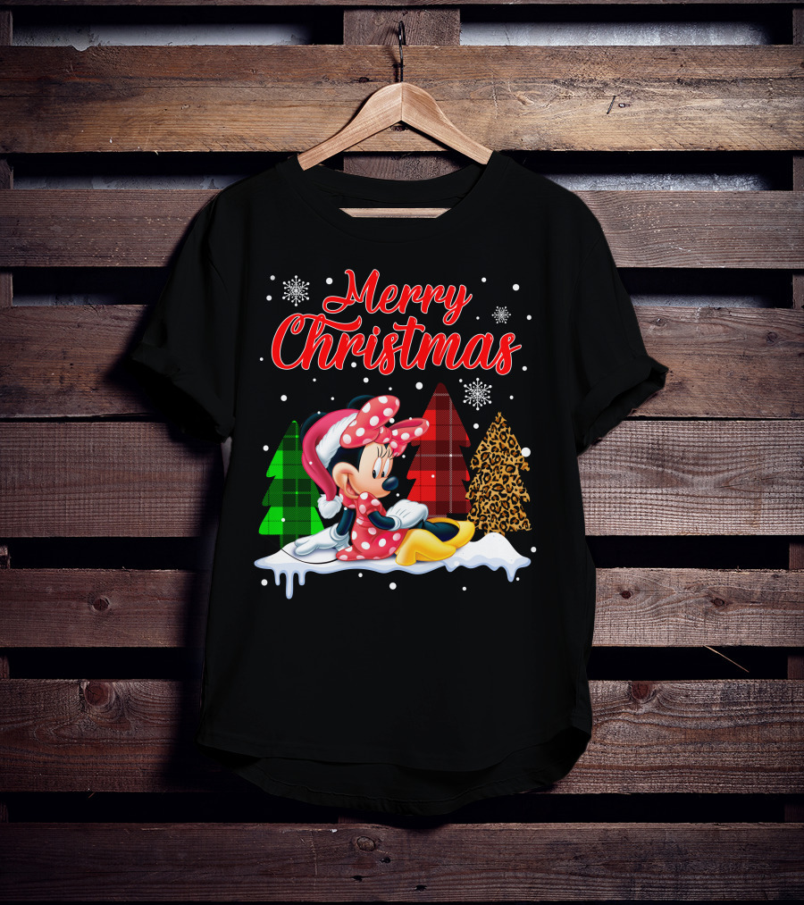 Minnie Merry Christmas Snowflakes Plaid Trees T-Shirt