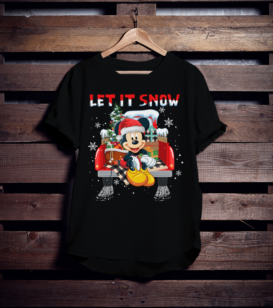 Let It Snow Mickey Christmas Truck Scene T-Shirt