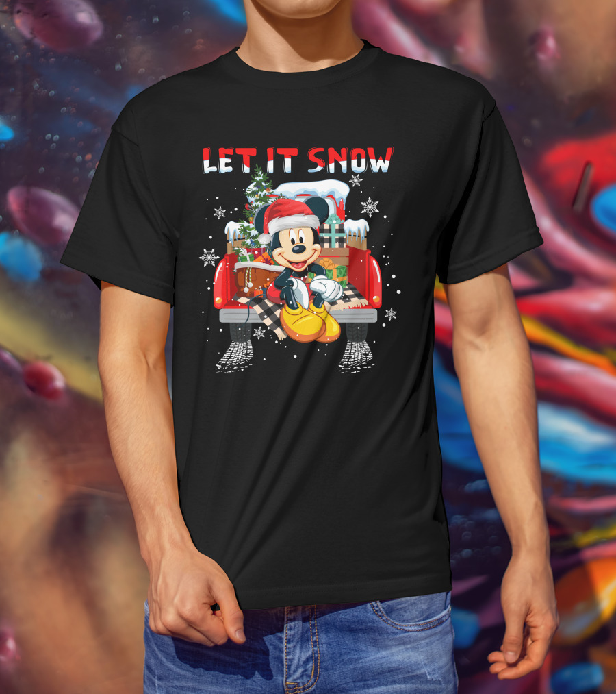 Let It Snow Mickey Christmas Truck Scene T-Shirt