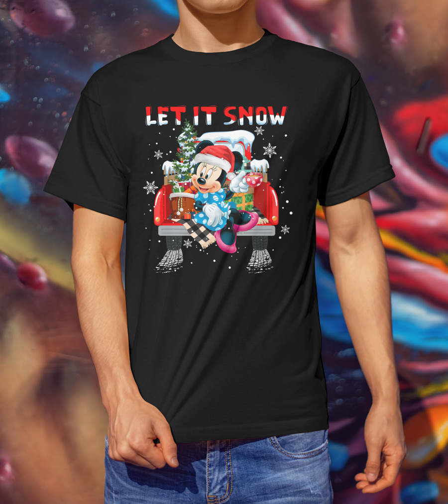 Let It Snow Minnie Christmas Truck Holiday Scene T-Shirt