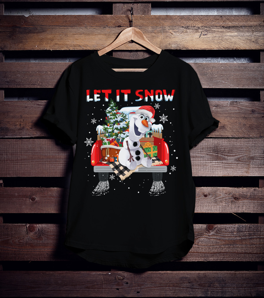 Let It Snow Olaf Christmas Truck Snowflakes Presents T-Shirt