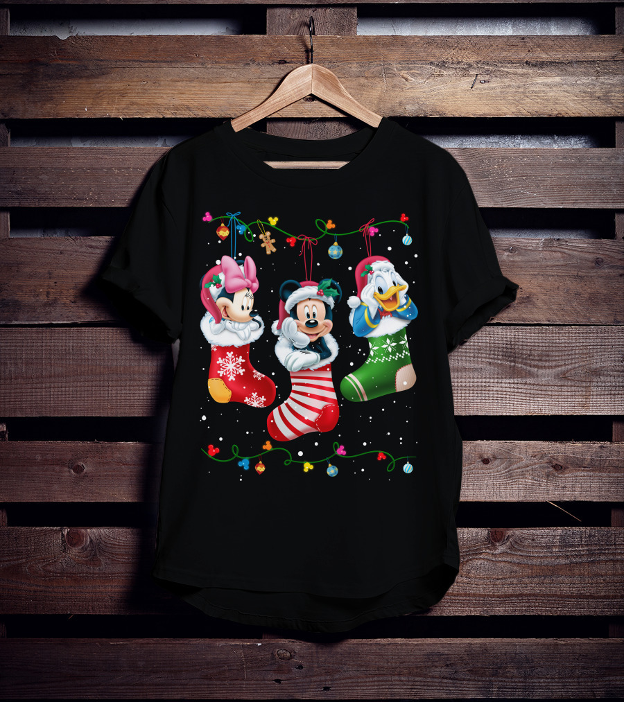 Mickey Minnie Donald Christmas Stockings T-Shirt