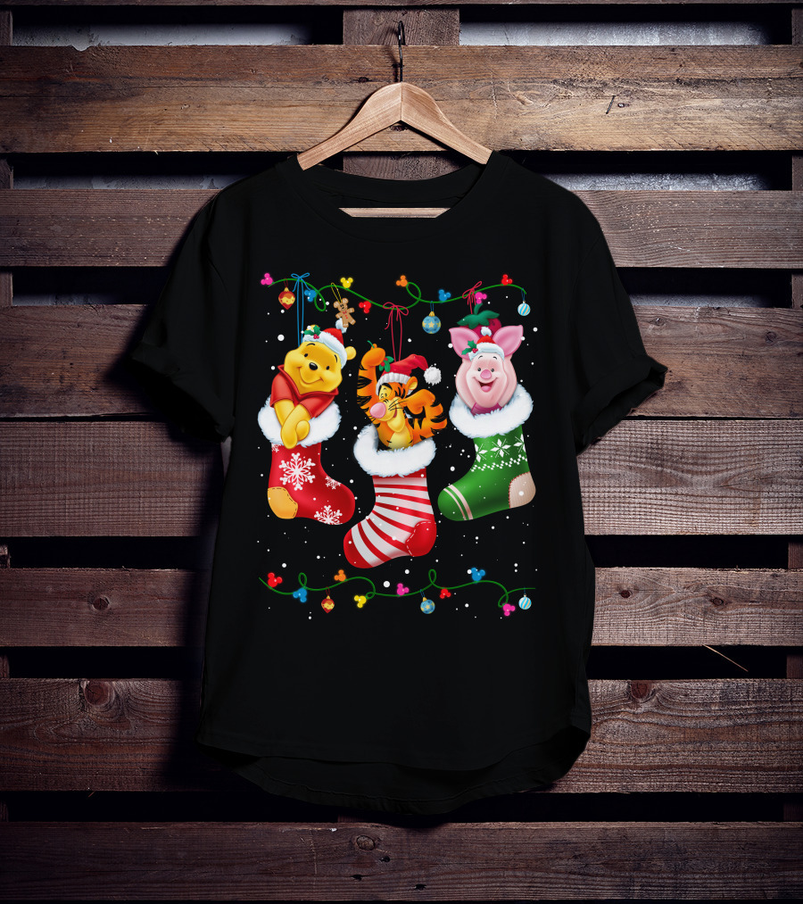 Pooh Tigger Piglet Christmas Stockings Holiday Cheer T-Shirt