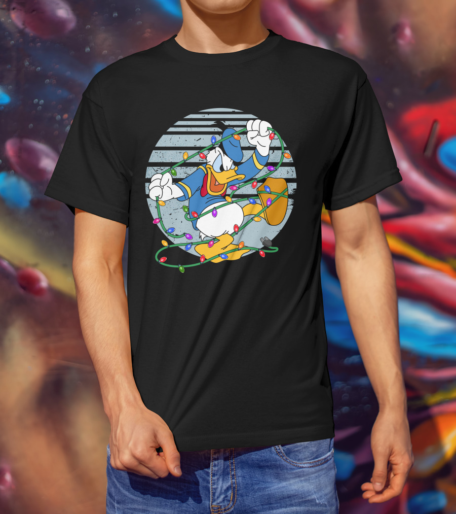 Donald Duck Wrapped In Christmas Lights T-Shirt