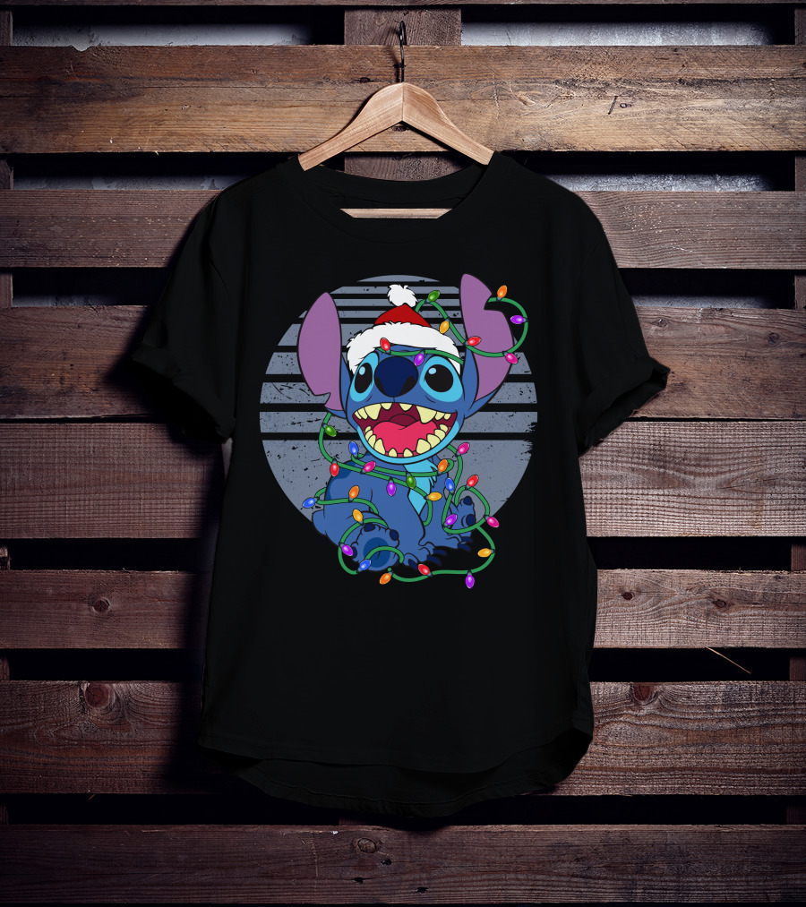 Stitch Christmas Lights Holiday Santa Hat T-Shirt
