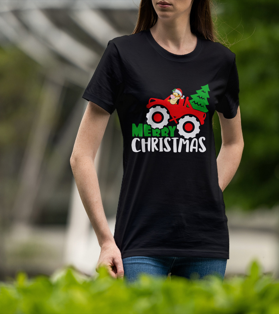 Merry Christmas Tigger Santa Hat Tractor Tree T-Shirt