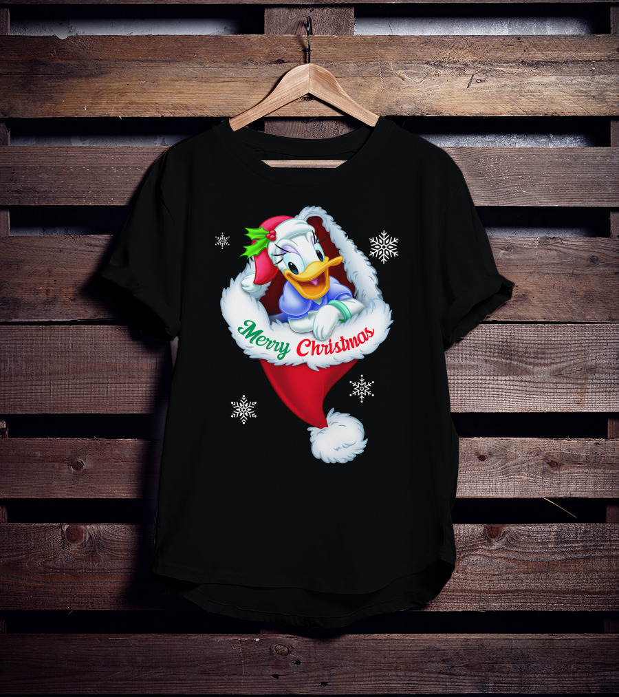 Merry Christmas Daisy Duck Santa Hat Snowflakes T-Shirt