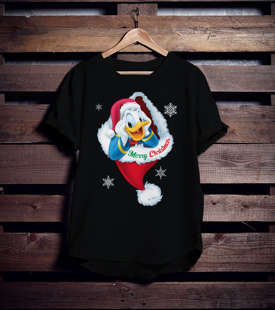 Donald Merry Christmas Snowflakes Santa Hat T-Shirt