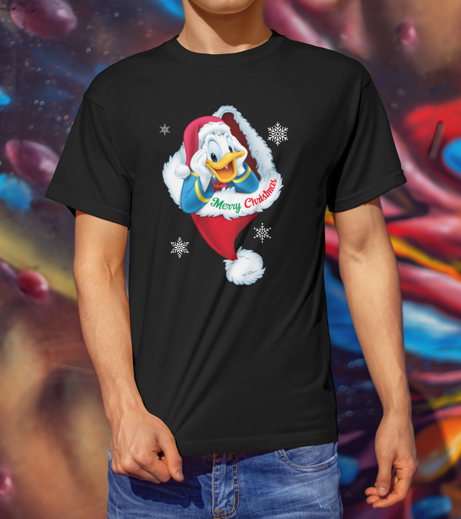 Donald Merry Christmas Snowflakes Santa Hat T-Shirt