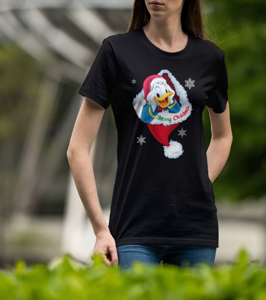 Donald Merry Christmas Snowflakes Santa Hat T-Shirt