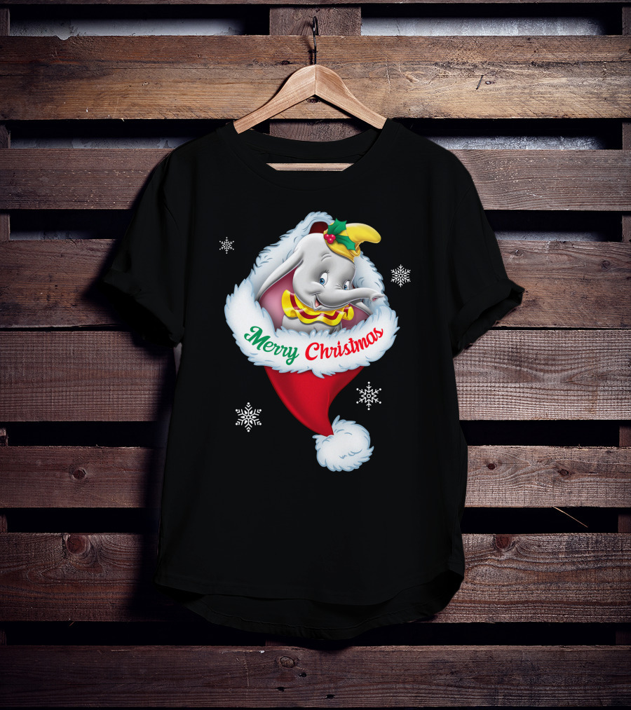 Dumbo Merry Christmas Santa Hat Snowflakes T-Shirt