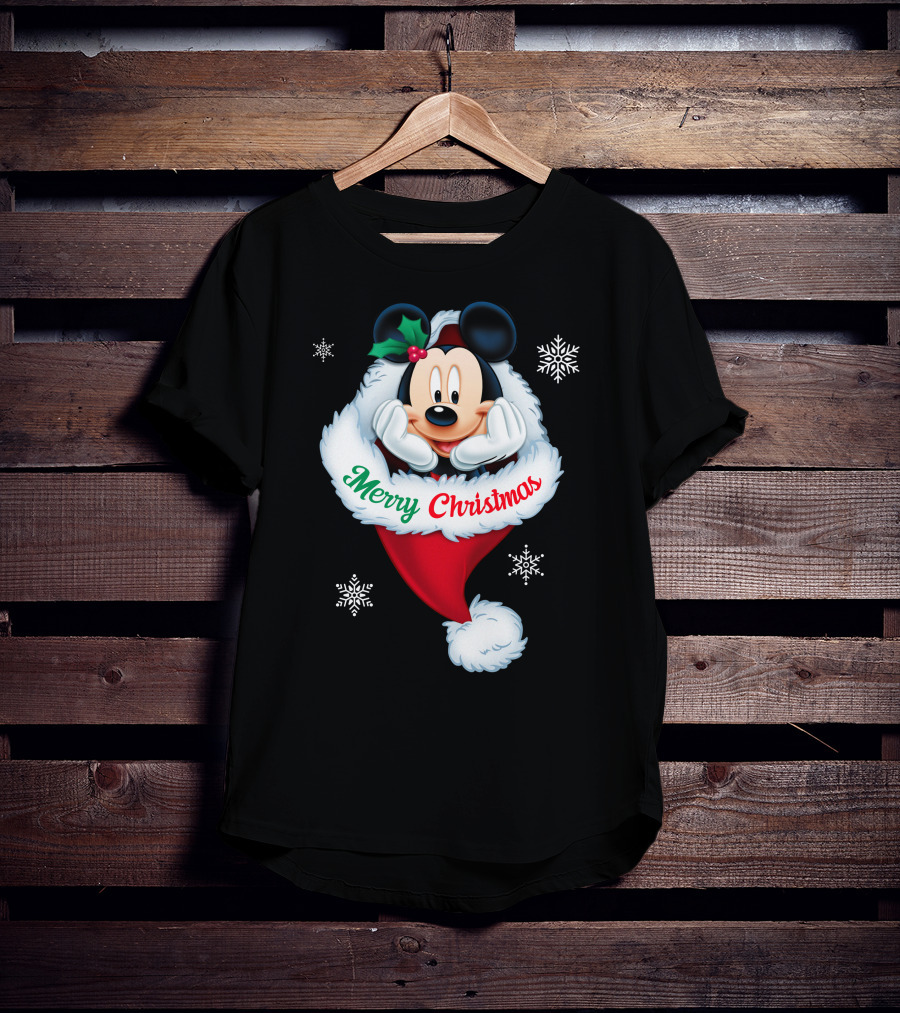 Mickey Merry Christmas Holiday Snowflakes T-Shirt