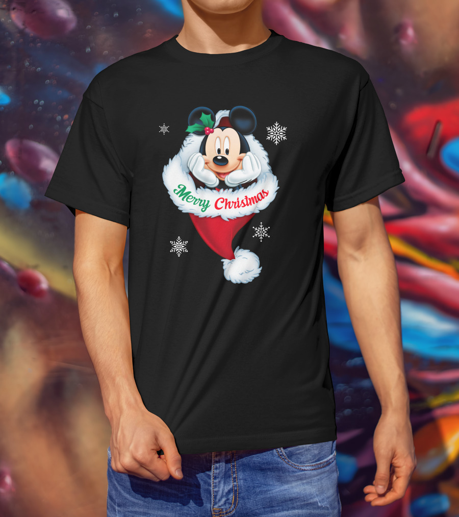 Mickey Merry Christmas Holiday Snowflakes T-Shirt