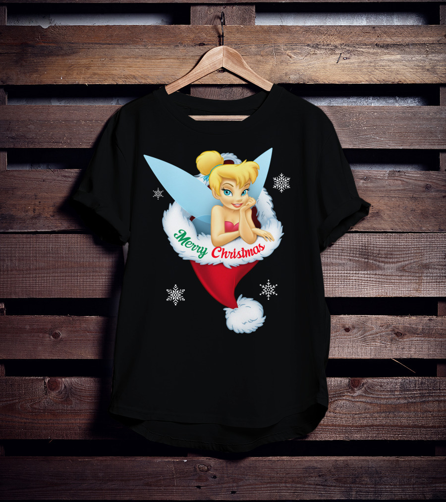 Tinkerbell Merry Christmas Santa Hat Snowflakes T-Shirt