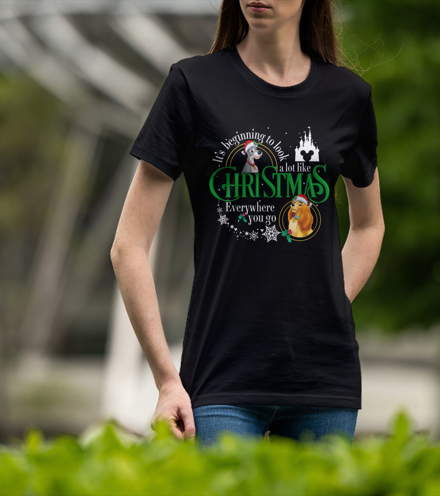 It's Beginning To Look A Lot Like Christmas Everywhere You Go Lady And The Tramp Disney Castle T-Shirt