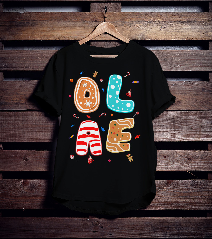 Olaf Gingerbread Candy Christmas Letters T-Shirt