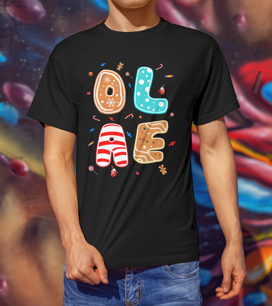 Olaf Gingerbread Candy Christmas Letters T-Shirt