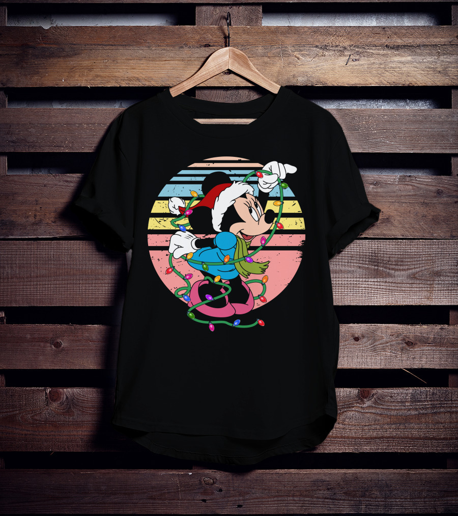 Retro Minnie Mouse Christmas Lights Holiday Season T-Shirt