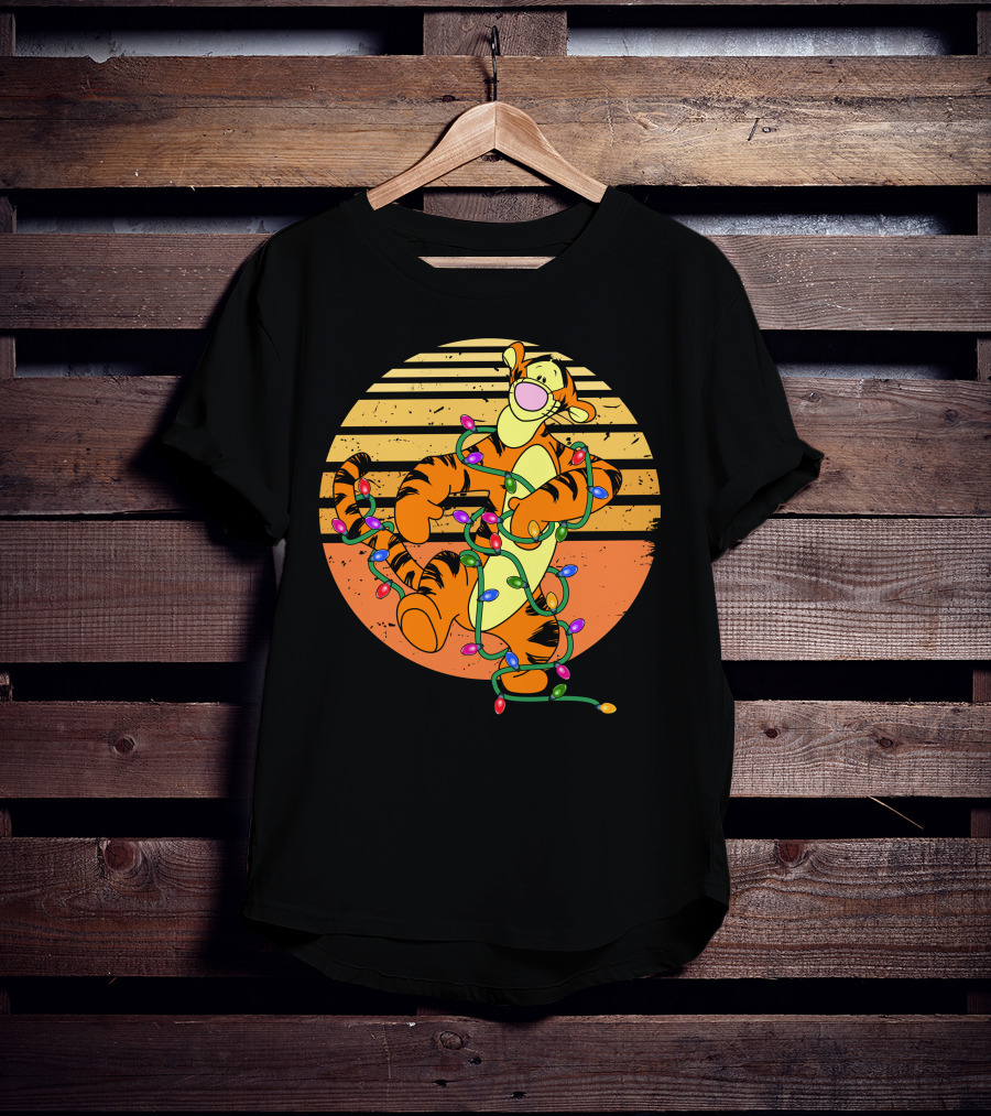 Tigger Christmas Lights Retro Sunset T-Shirt