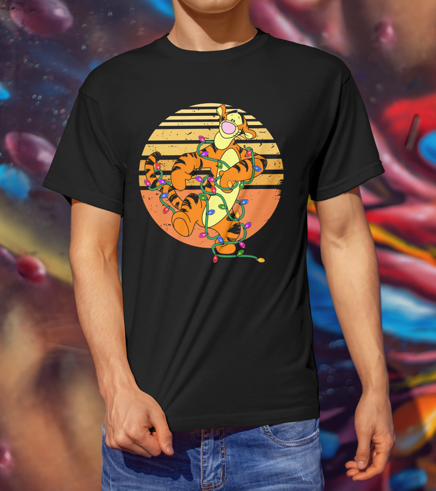 Tigger Christmas Lights Retro Sunset T-Shirt