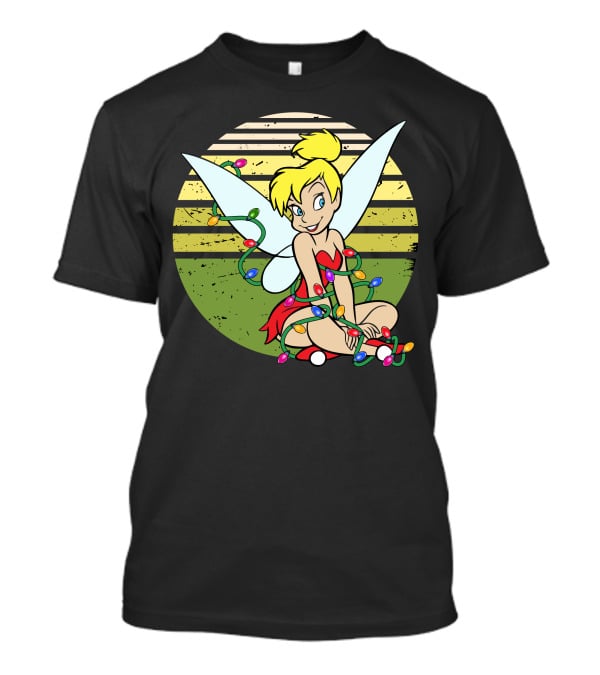 Tinkerbell Wrapped In Christmas Lights Sitting With Retro T-Shirt
