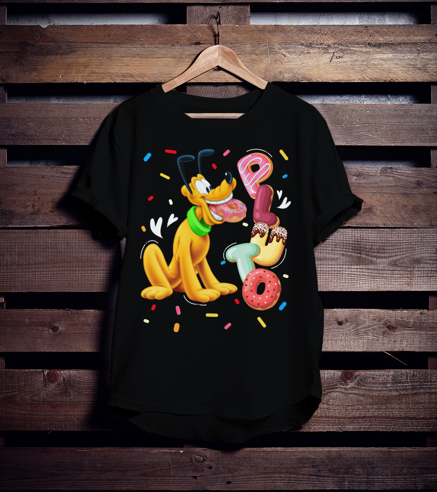 Pluto Donut Letters Colorful Confetti Celebration T-Shirt