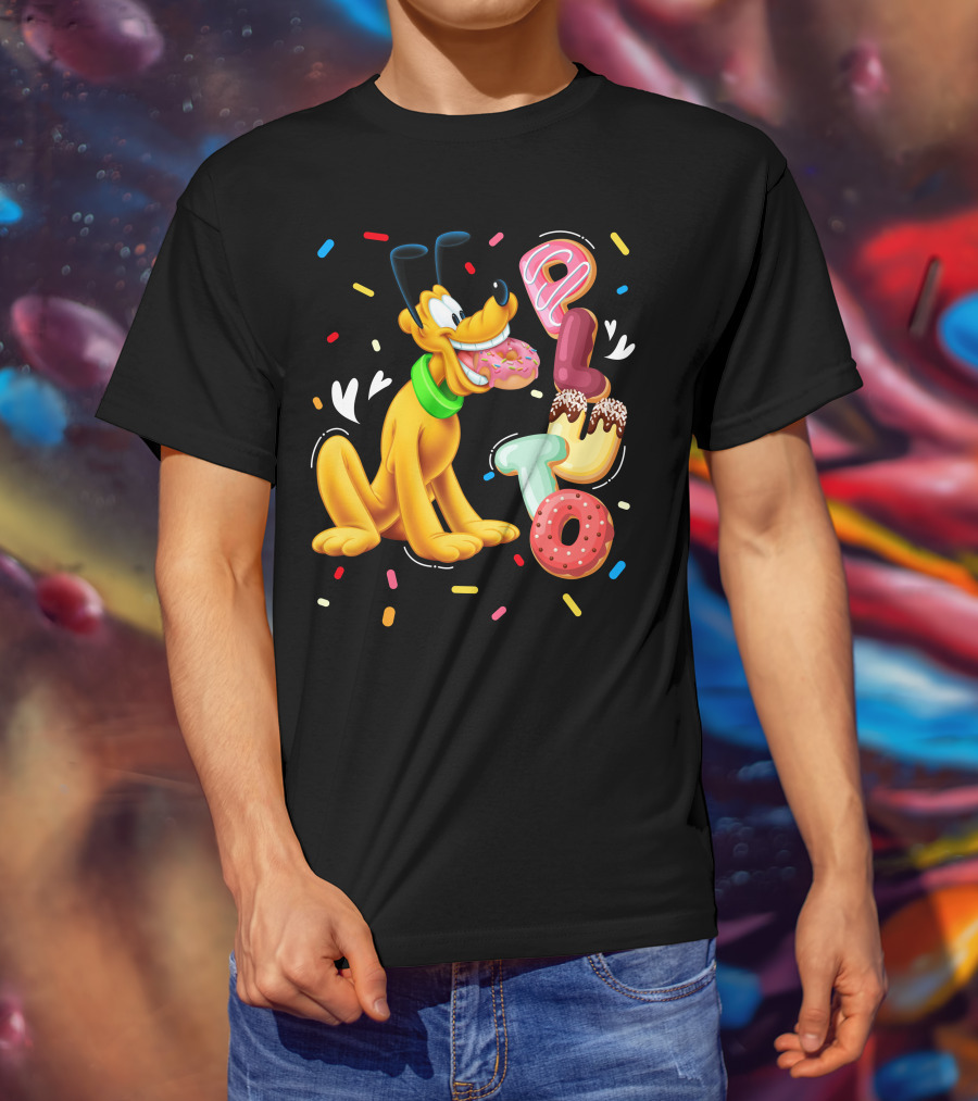Pluto Donut Letters Colorful Confetti Celebration T-Shirt